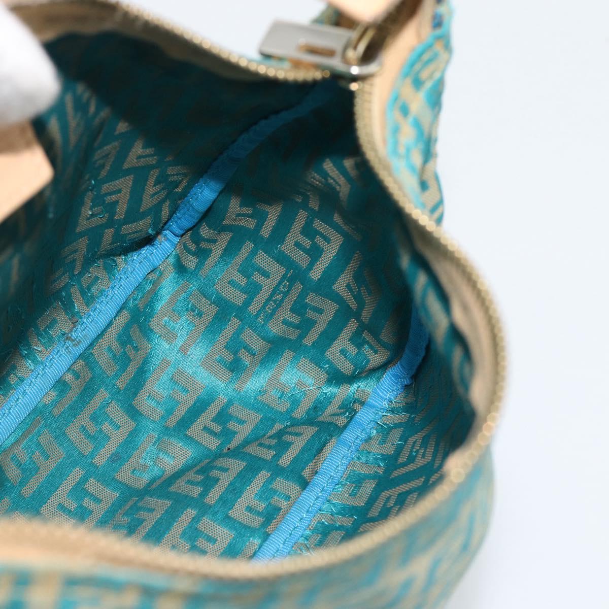 FENDI Zucchino Canvas Hand Bag Green Gold Auth 184296