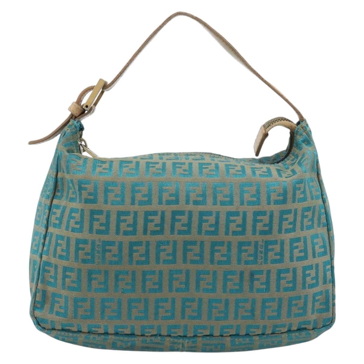 FENDI Zucchino Canvas Hand Bag Green Gold Auth 184296