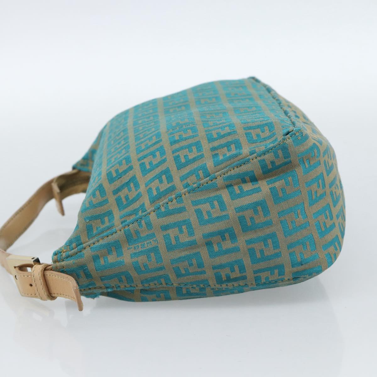 FENDI Zucchino Canvas Hand Bag Green Gold Auth 184296