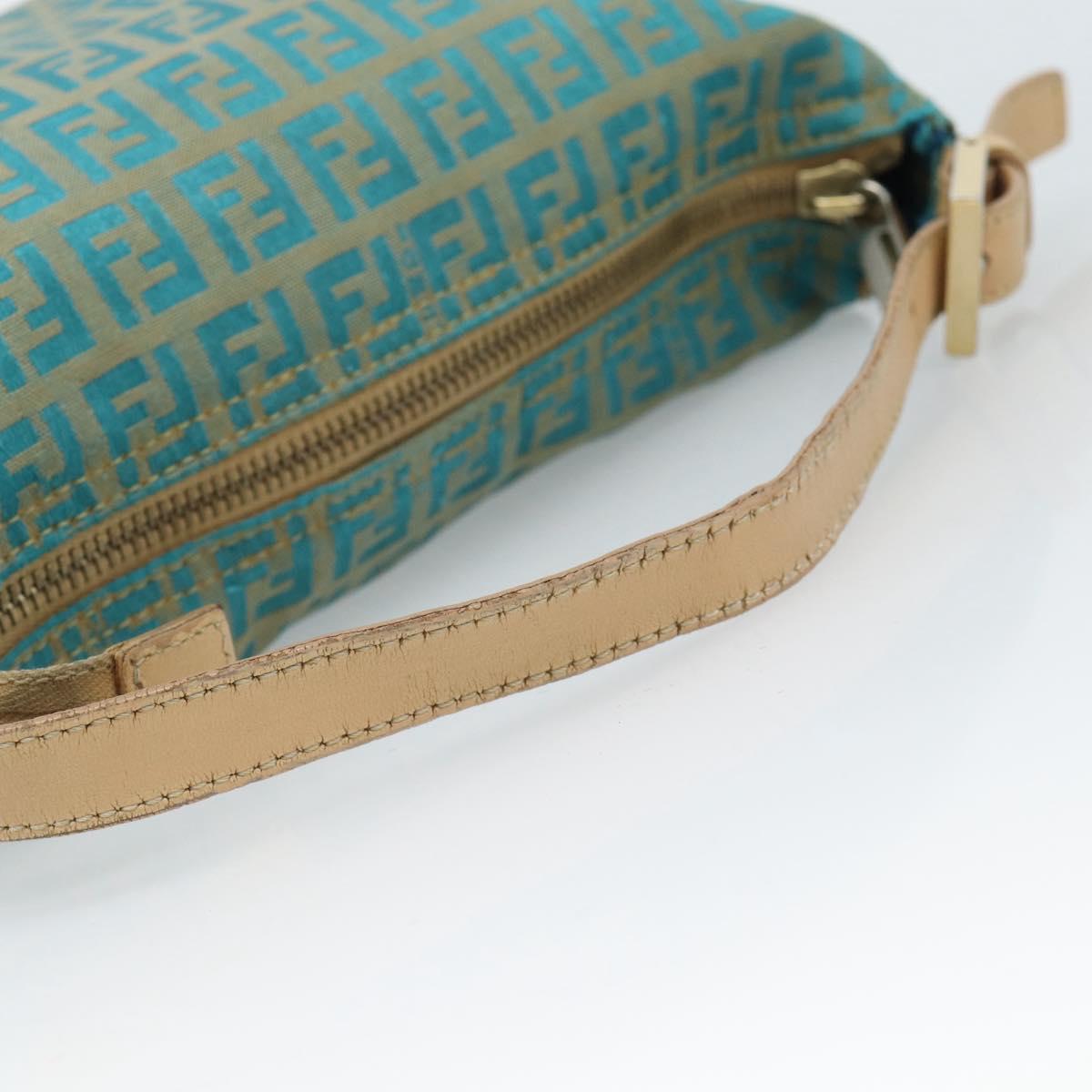 FENDI Zucchino Canvas Hand Bag Green Gold Auth 184296
