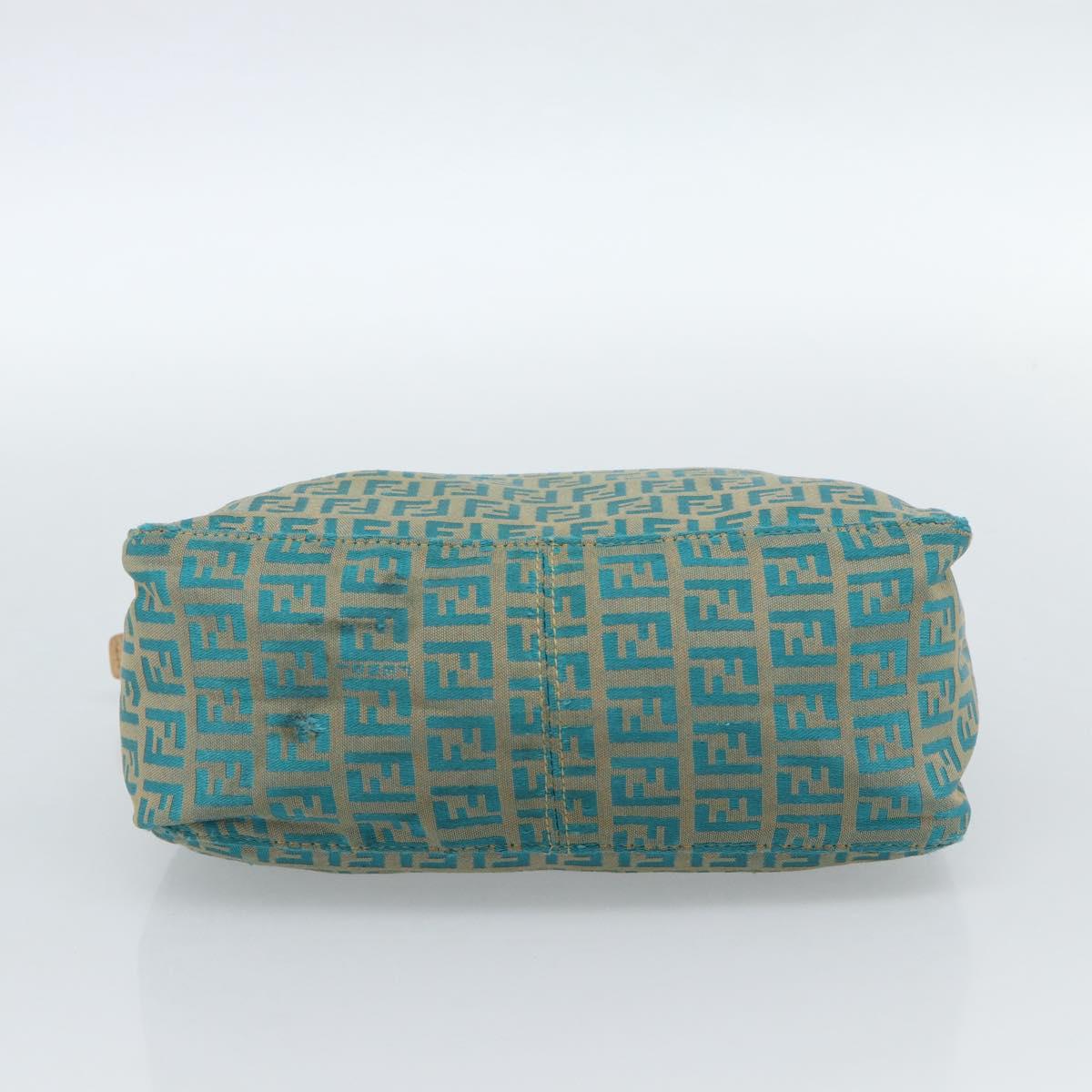 FENDI Zucchino Canvas Hand Bag Green Gold Auth 184296