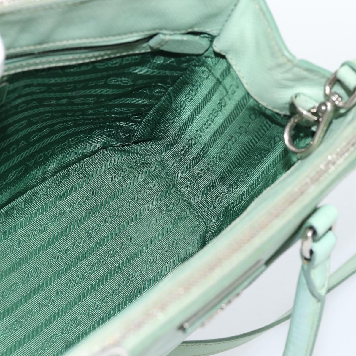PRADA Galleria Hand Bag Safiano leather 2way LIme Green Silver Auth 184301A