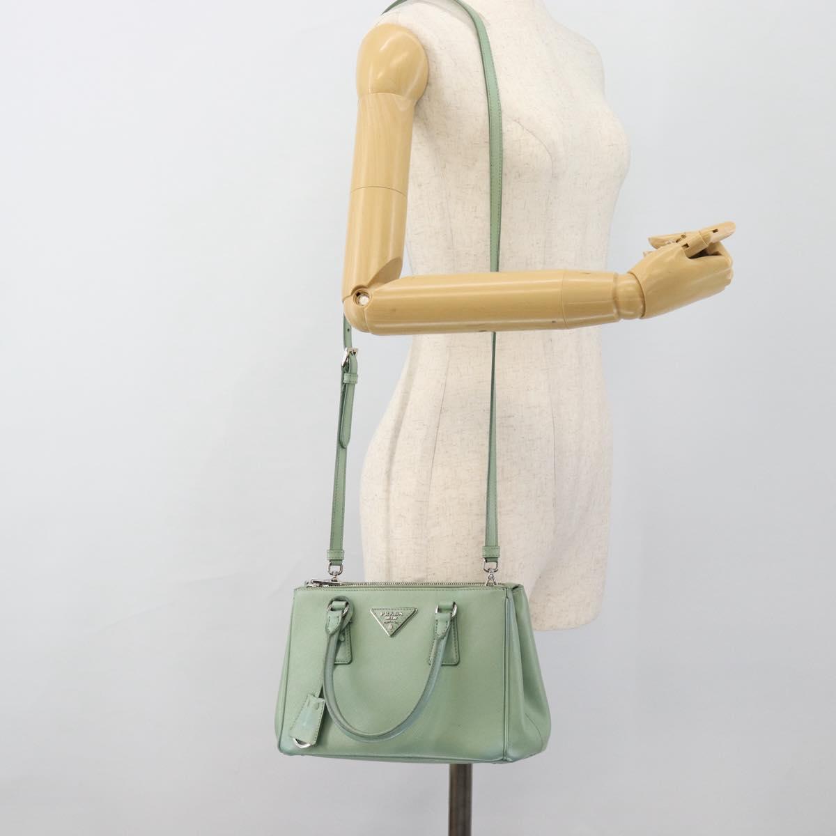 PRADA Galleria Hand Bag Safiano leather 2way LIme Green Silver Auth 184301A