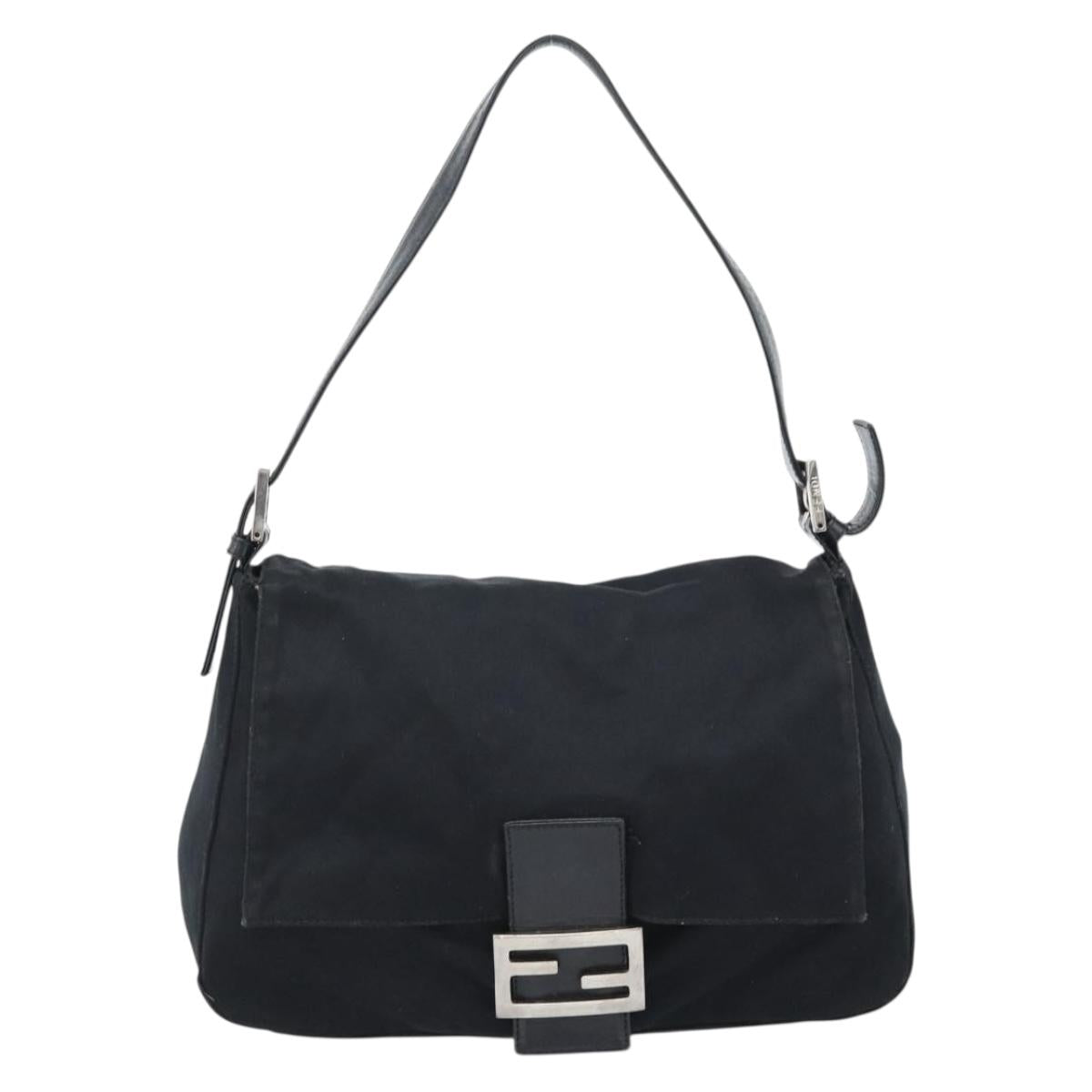 FENDI Mamma Baguette Shoulder Bag Cotton Jersey Black Silver Auth 184302