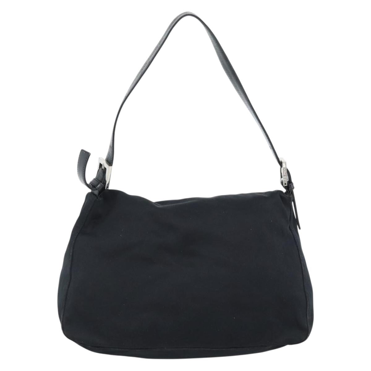 FENDI Mamma Baguette Shoulder Bag Cotton Jersey Black Silver Auth 184302
