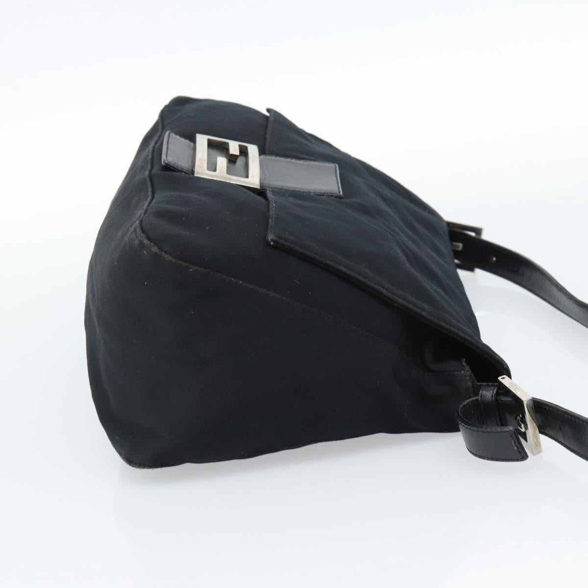 FENDI Mamma Baguette Shoulder Bag Cotton Jersey Black Silver Auth 184302