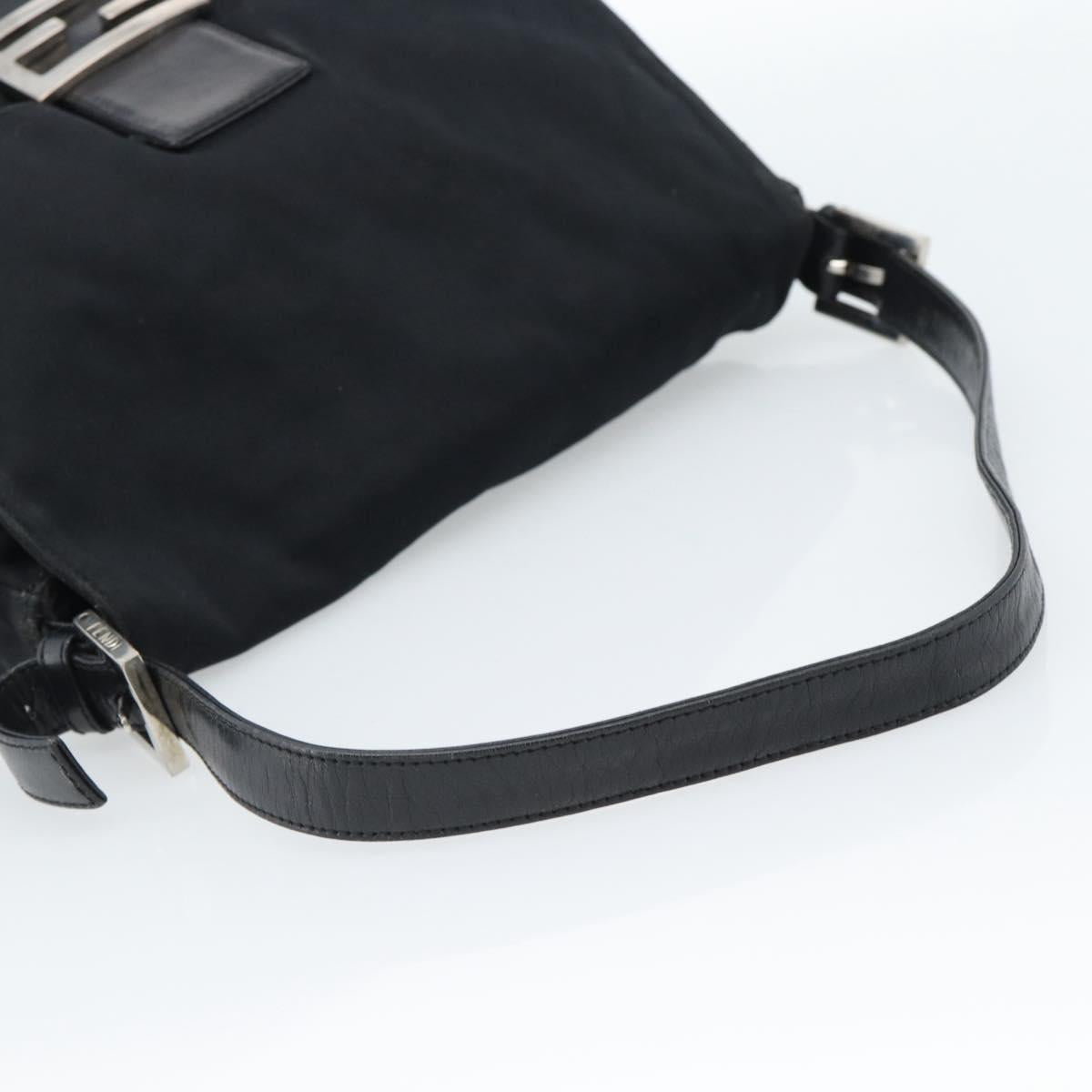 FENDI Mamma Baguette Shoulder Bag Cotton Jersey Black Silver Auth 184302