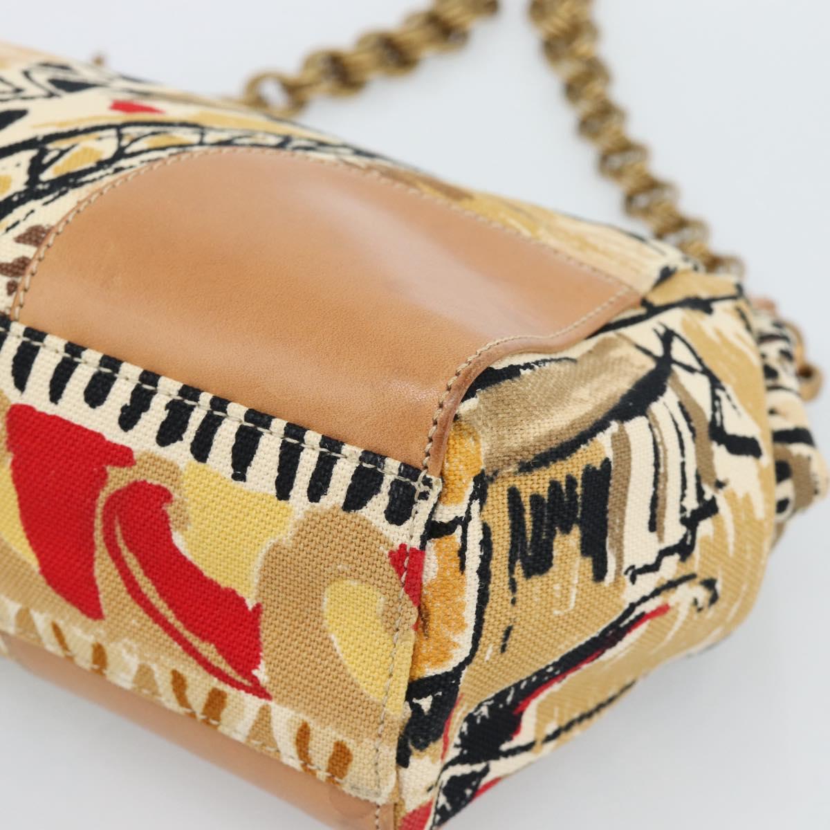 PRADA Chain Shoulder Bag Canvas Brown Gold Auth 184304A