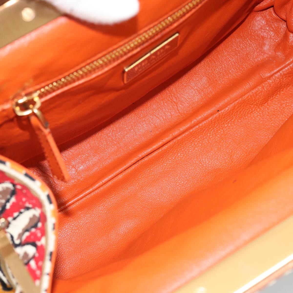 PRADA Chain Shoulder Bag Canvas Brown Gold Auth 184304A