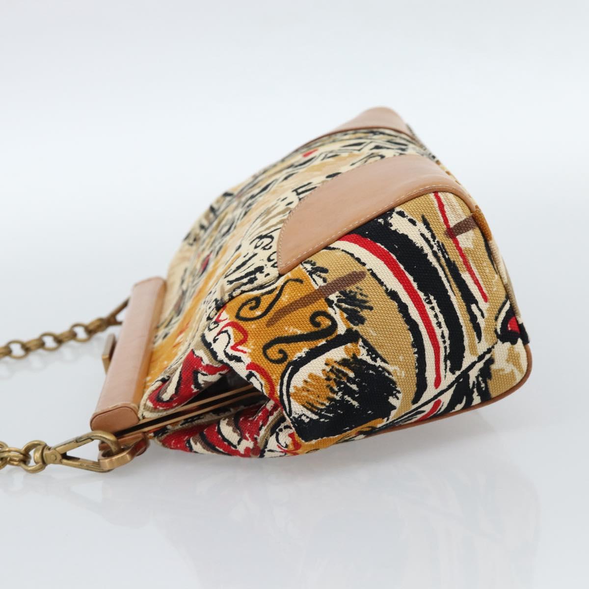 PRADA Chain Shoulder Bag Canvas Brown Gold Auth 184304A