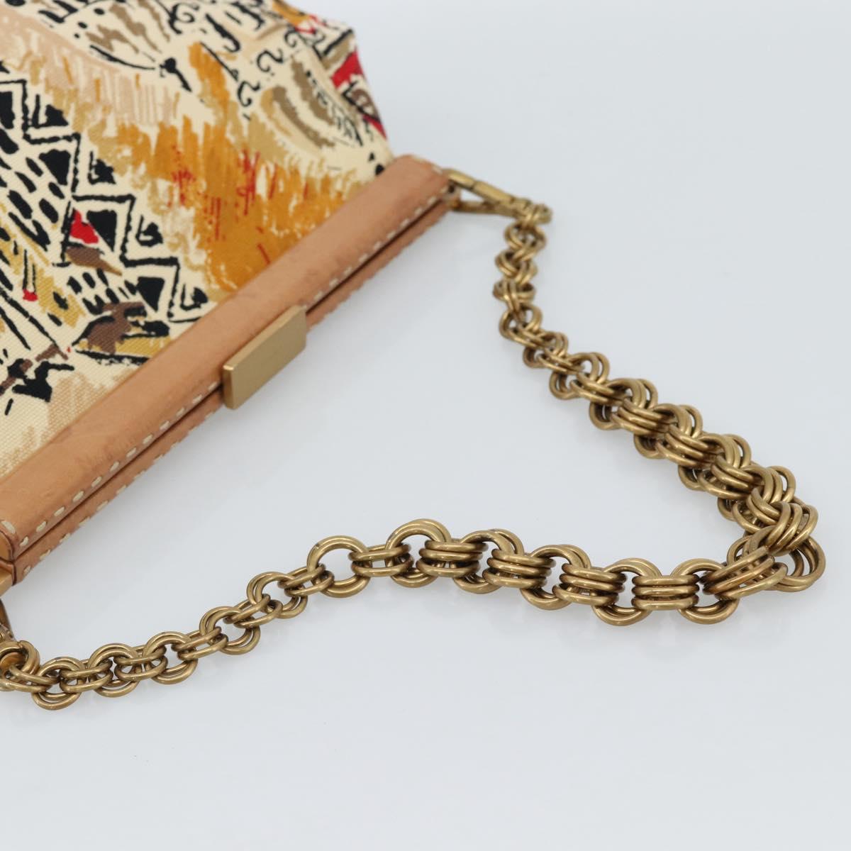 PRADA Chain Shoulder Bag Canvas Brown Gold Auth 184304A