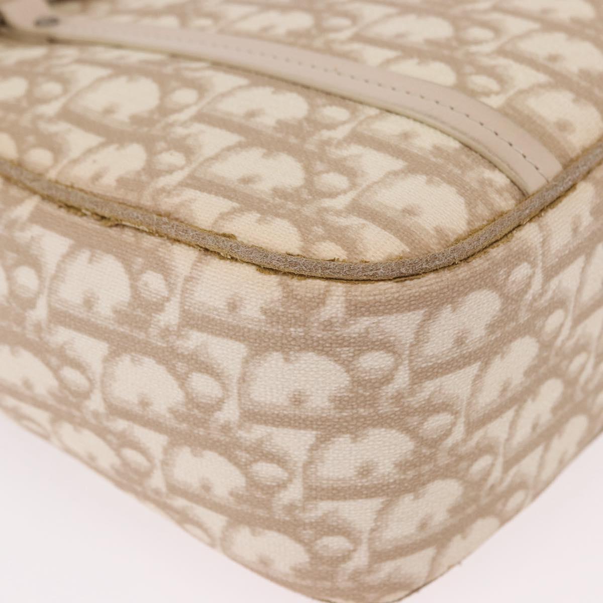 Christian Dior Trotter Canvas Romantic Hand Bag PVC Beige Silver Auth 184305A
