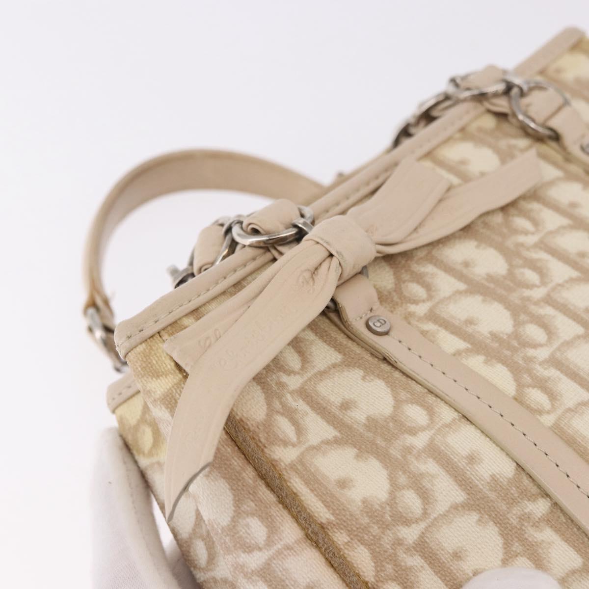 Christian Dior Trotter Canvas Romantic Hand Bag PVC Beige Silver Auth 184305A