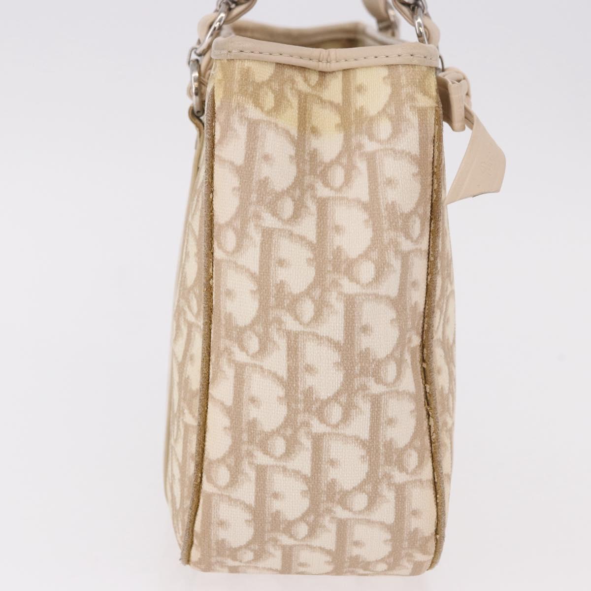 Christian Dior Trotter Canvas Romantic Hand Bag PVC Beige Silver Auth 184305A