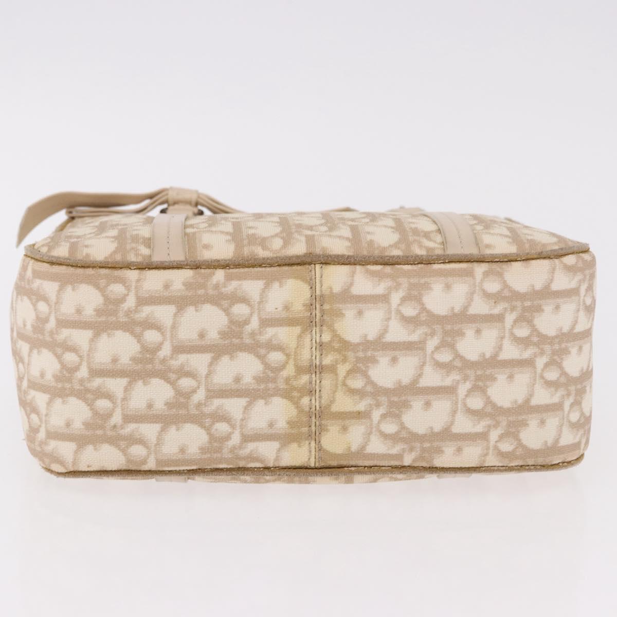 Christian Dior Trotter Canvas Romantic Hand Bag PVC Beige Silver Auth 184305A