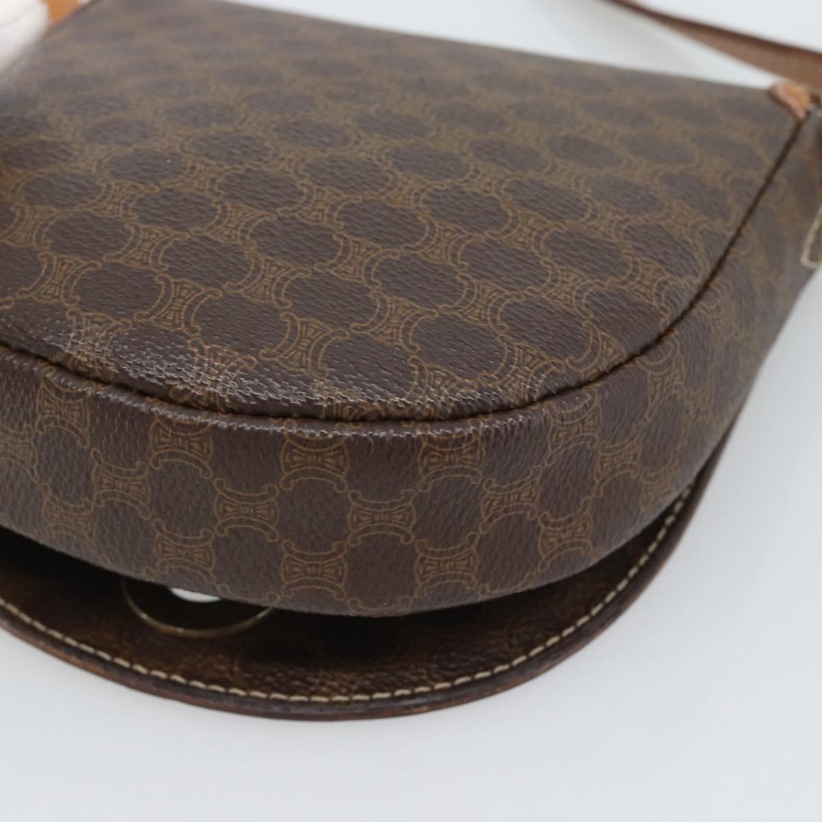 CELINE Macadam Canvas Circle Shoulder Bag PVC Leather Brown Gold Auth 184306
