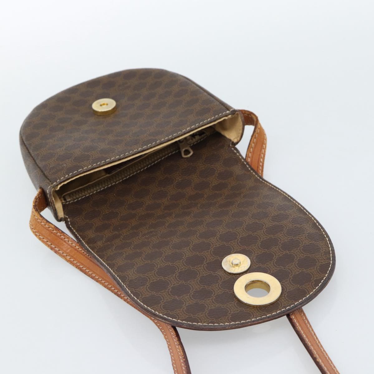 CELINE Macadam Canvas Circle Shoulder Bag PVC Leather Brown Gold Auth 184306