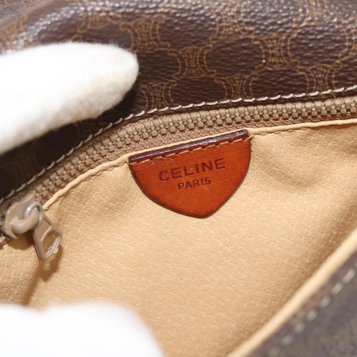 CELINE Macadam Canvas Circle Shoulder Bag PVC Leather Brown Gold Auth 184306