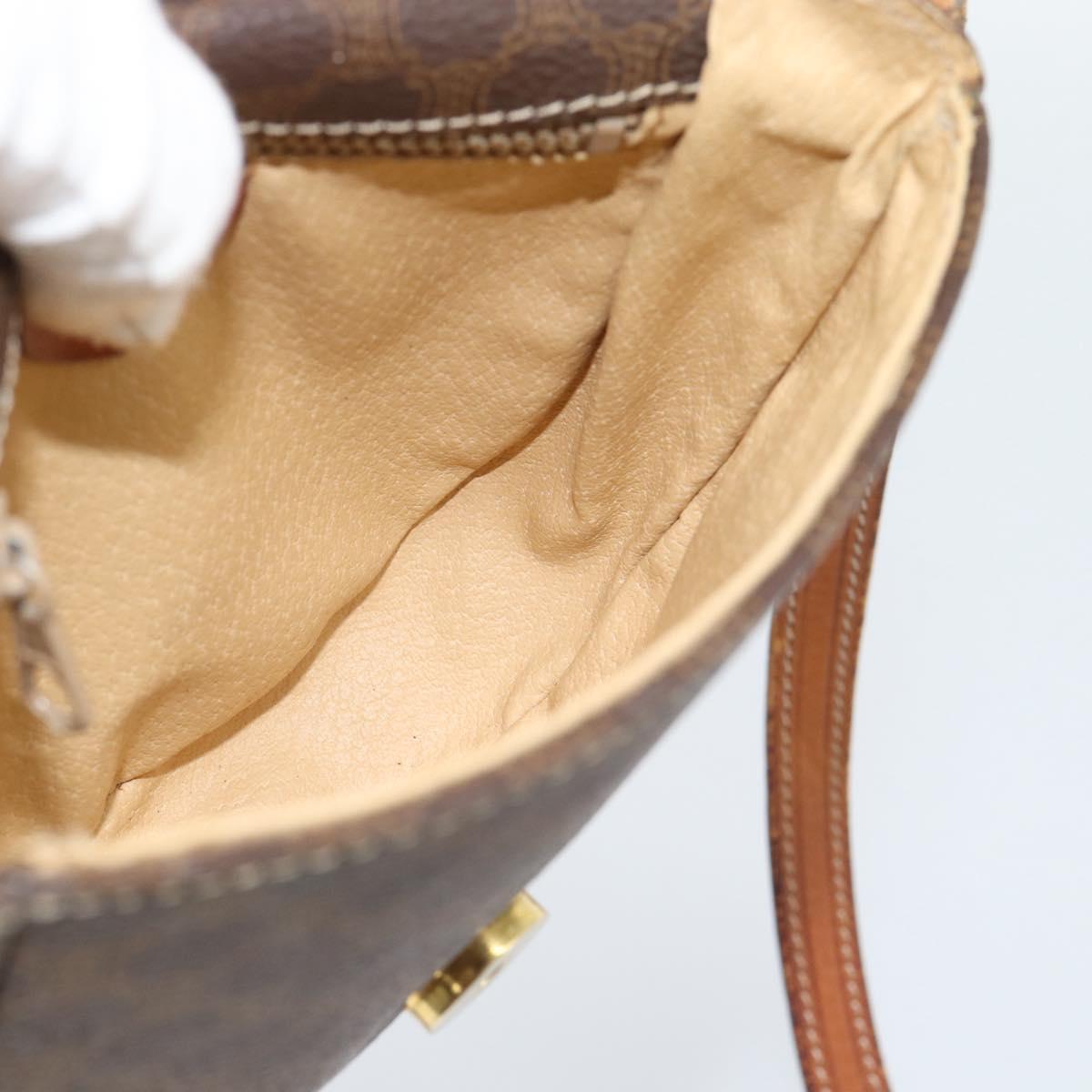CELINE Macadam Canvas Circle Shoulder Bag PVC Leather Brown Gold Auth 184306