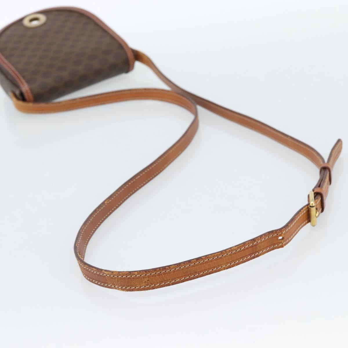 CELINE Macadam Canvas Circle Shoulder Bag PVC Leather Brown Gold Auth 184306