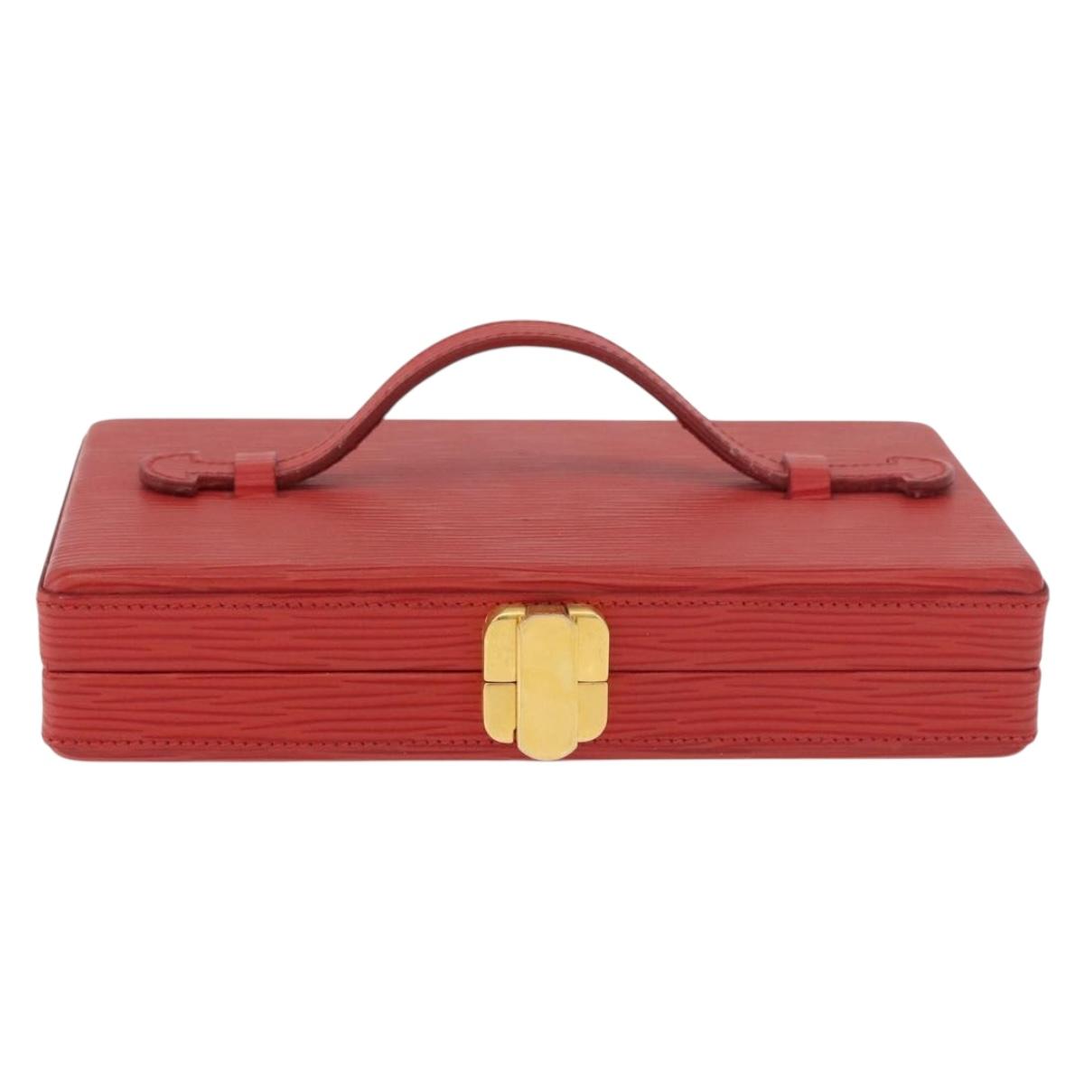 FENDI Vanity Hand Bag Leather Red Gold Auth 184315A