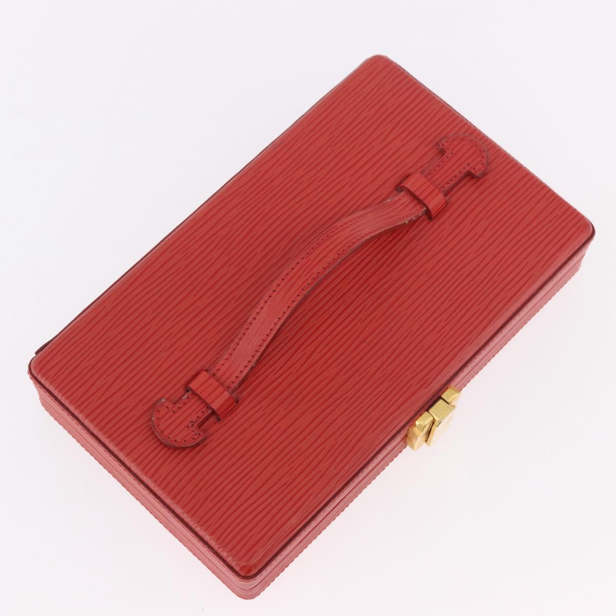 FENDI Vanity Hand Bag Leather Red Gold Auth 184315A