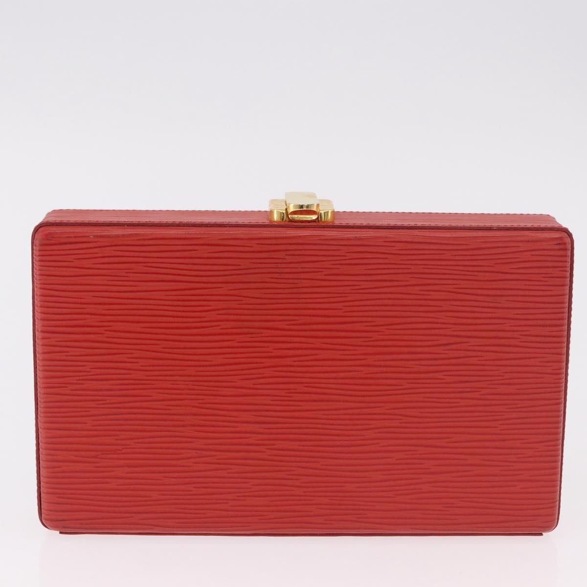 FENDI Vanity Hand Bag Leather Red Gold Auth 184315A