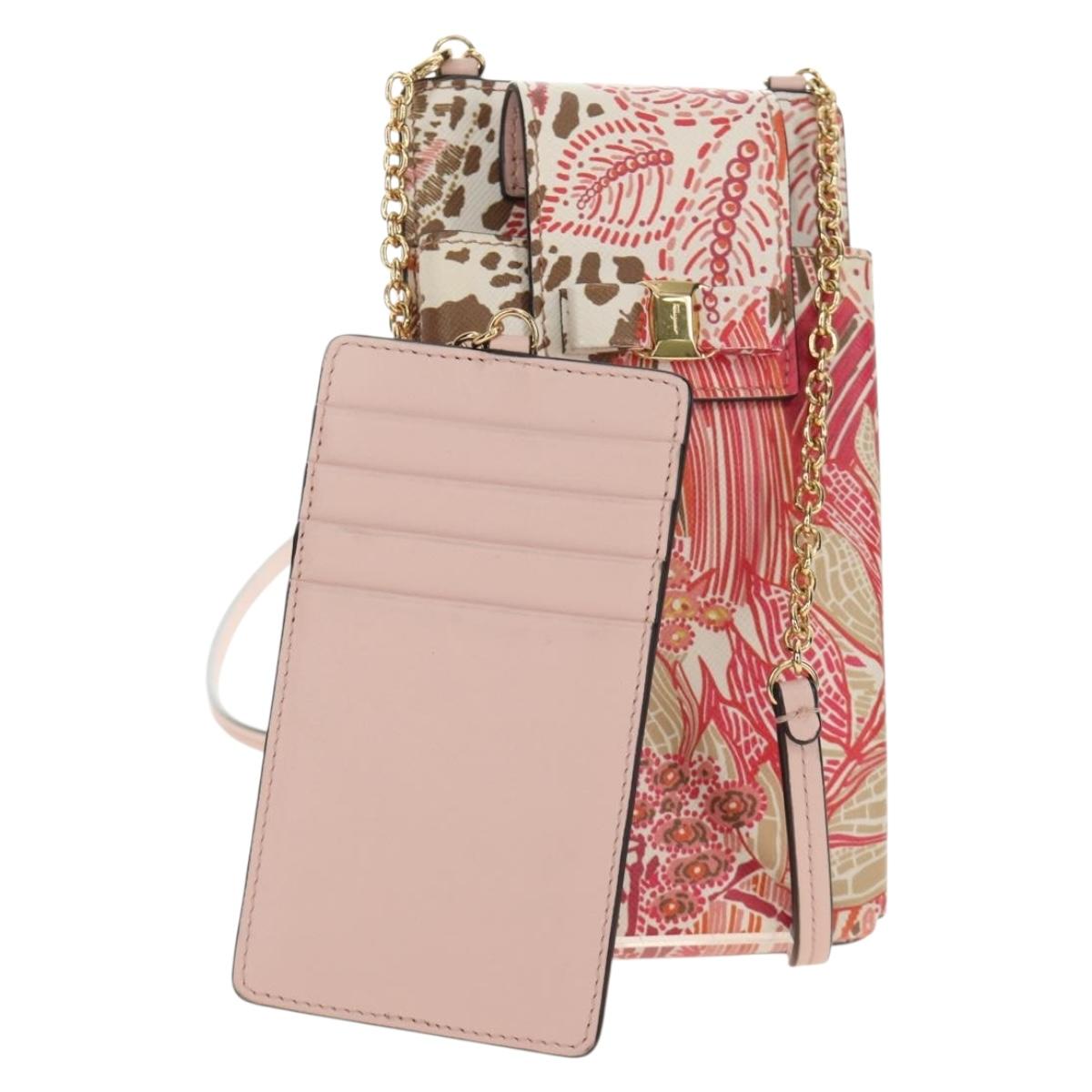 Salvatore Ferragamo Chain Vala Pouch Leather Pink Gold Auth 184316M