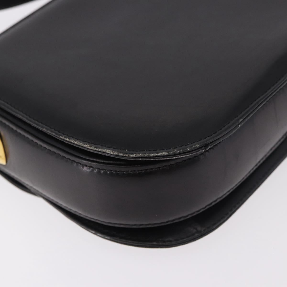 GUCCI Horsebit Shoulder Bag Leather Black Gold Auth 184318