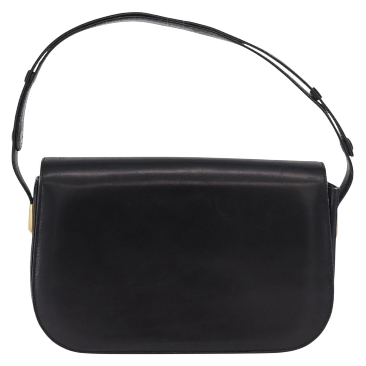 GUCCI Horsebit Shoulder Bag Leather Black Gold Auth 184318