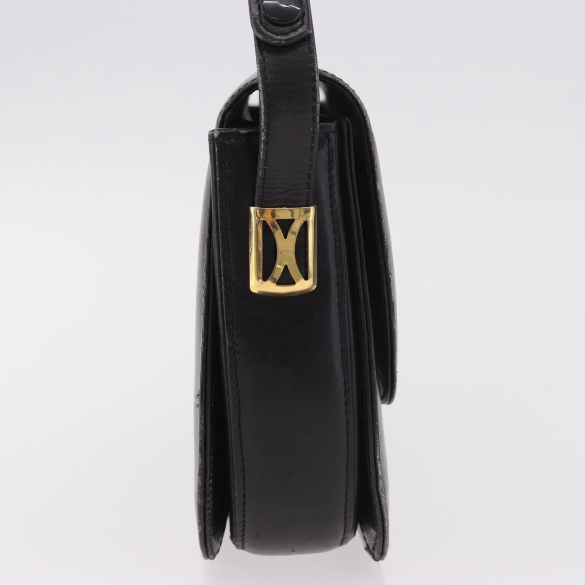 GUCCI Horsebit Shoulder Bag Leather Black Gold Auth 184318