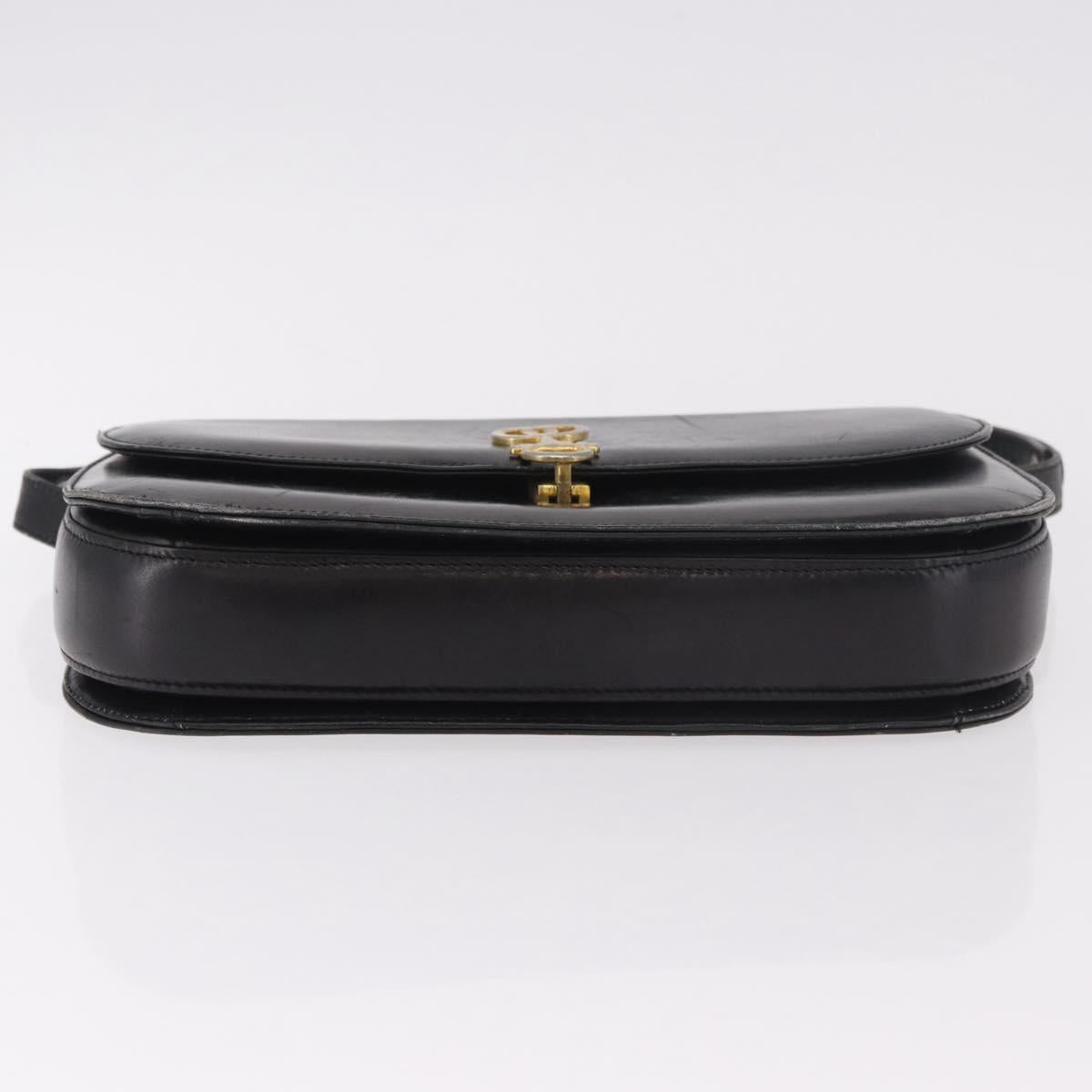 GUCCI Horsebit Shoulder Bag Leather Black Gold Auth 184318