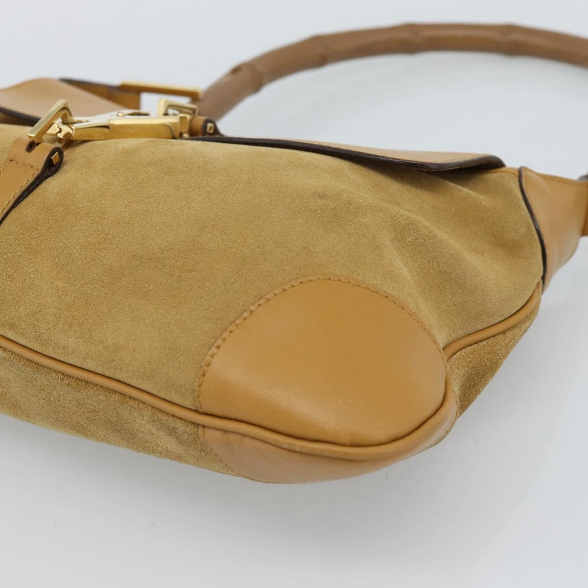 GUCCI Bamboo Jackie Shoulder Bag Suede Beige Gold 001 4096 Auth 184325V