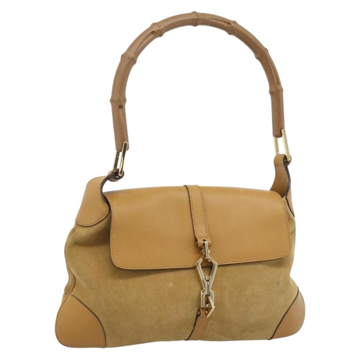 GUCCI Bamboo Jackie Shoulder Bag Suede Beige Gold 001 4096 Auth 184325V
