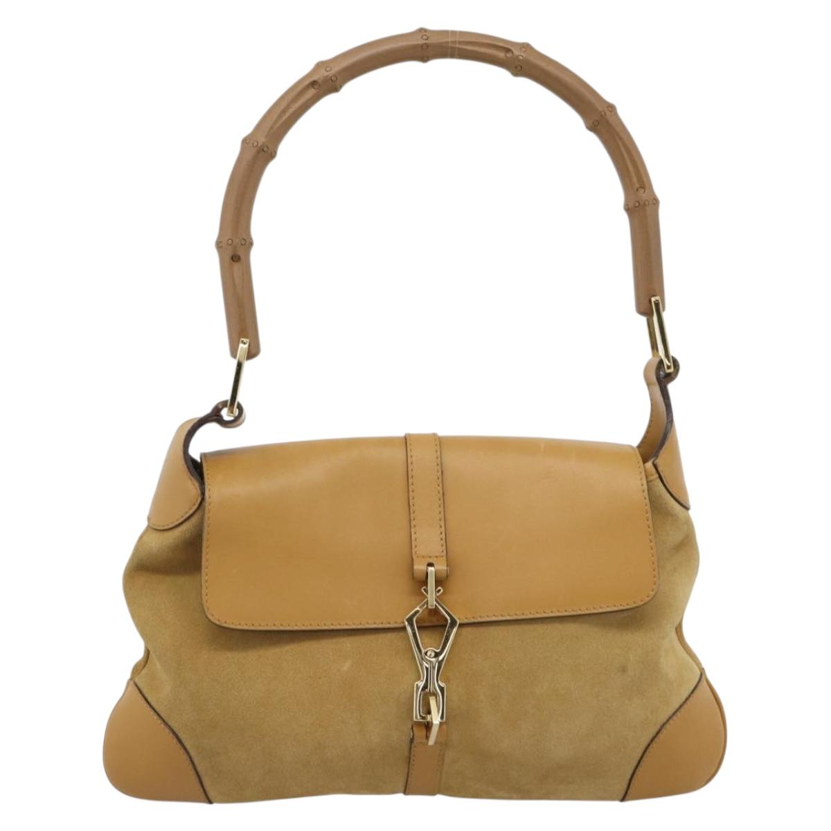 GUCCI Bamboo Jackie Shoulder Bag Suede Beige Gold 001 4096 Auth 184325V