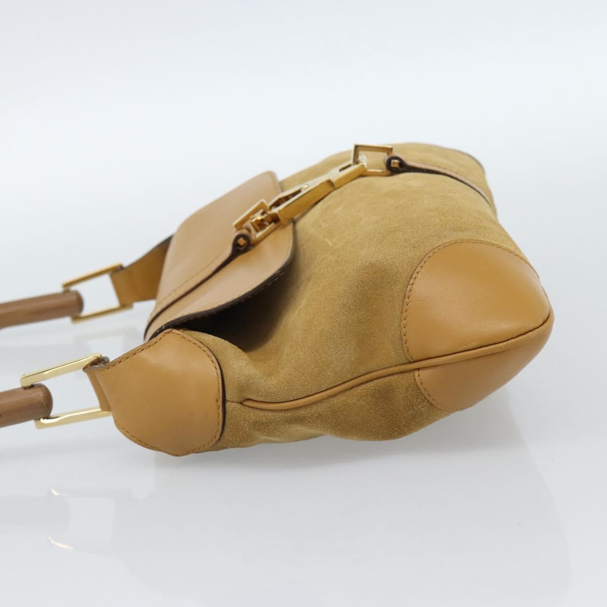 GUCCI Bamboo Jackie Shoulder Bag Suede Beige Gold 001 4096 Auth 184325V
