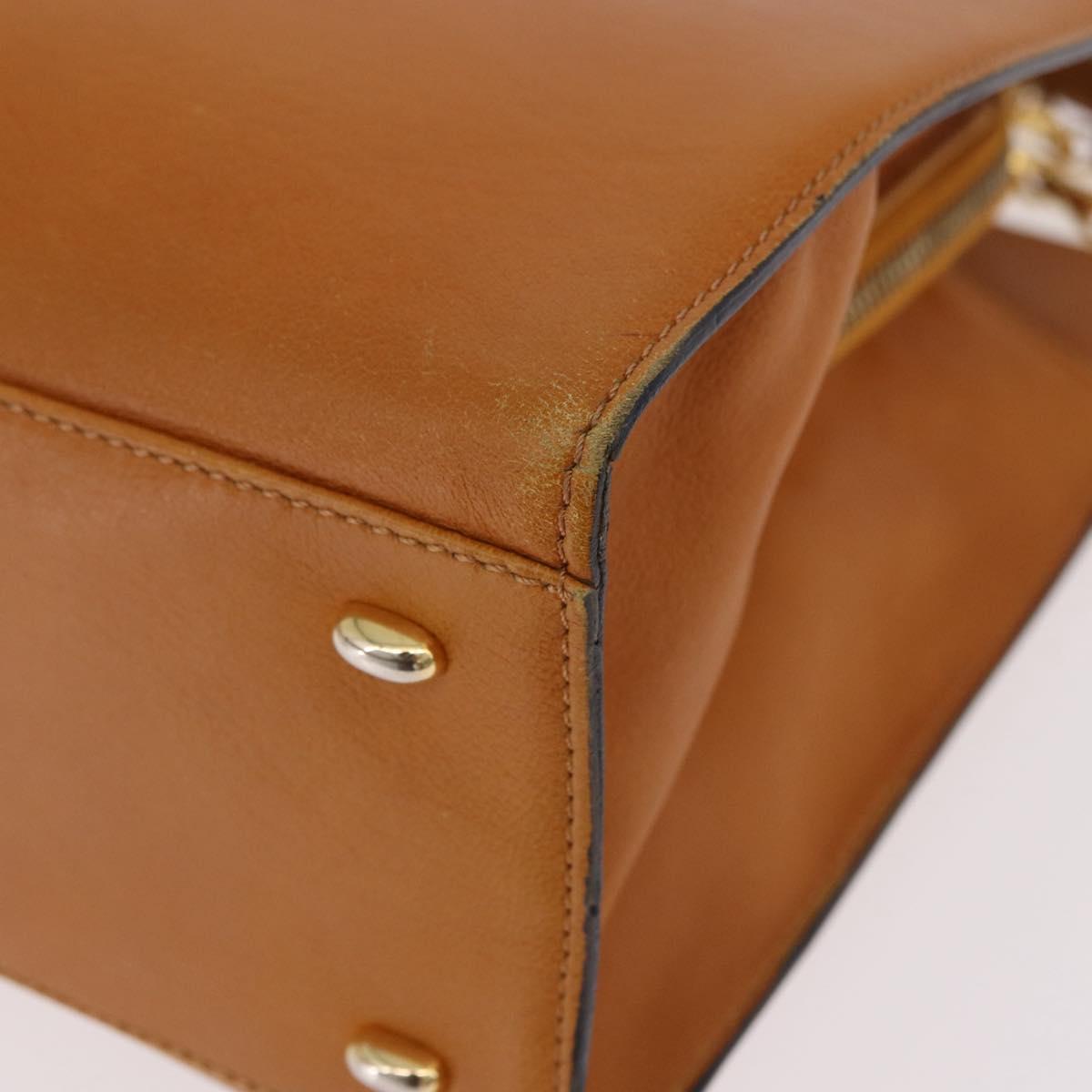 CELINE Chain Hand Bag Leather Beige Gold Auth 184329A
