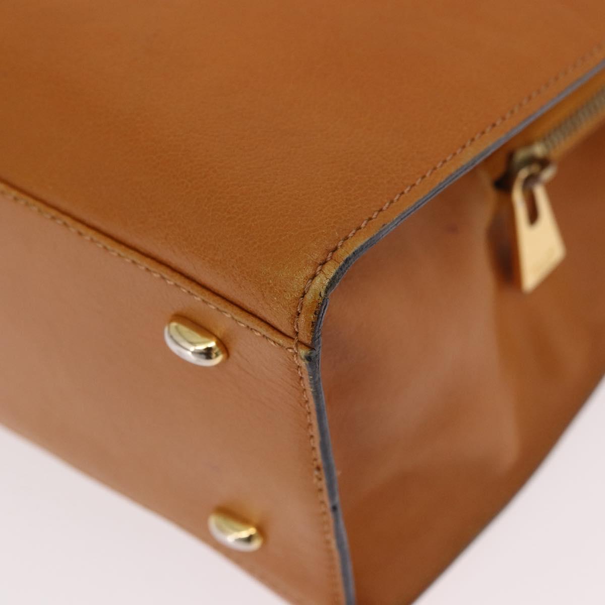 CELINE Chain Hand Bag Leather Beige Gold Auth 184329A