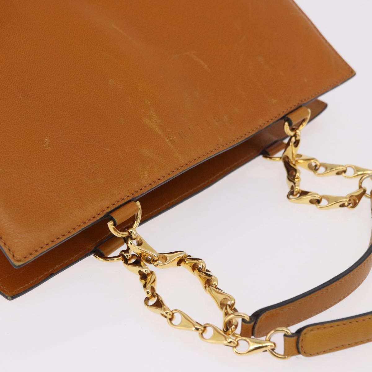 CELINE Chain Hand Bag Leather Beige Gold Auth 184329A
