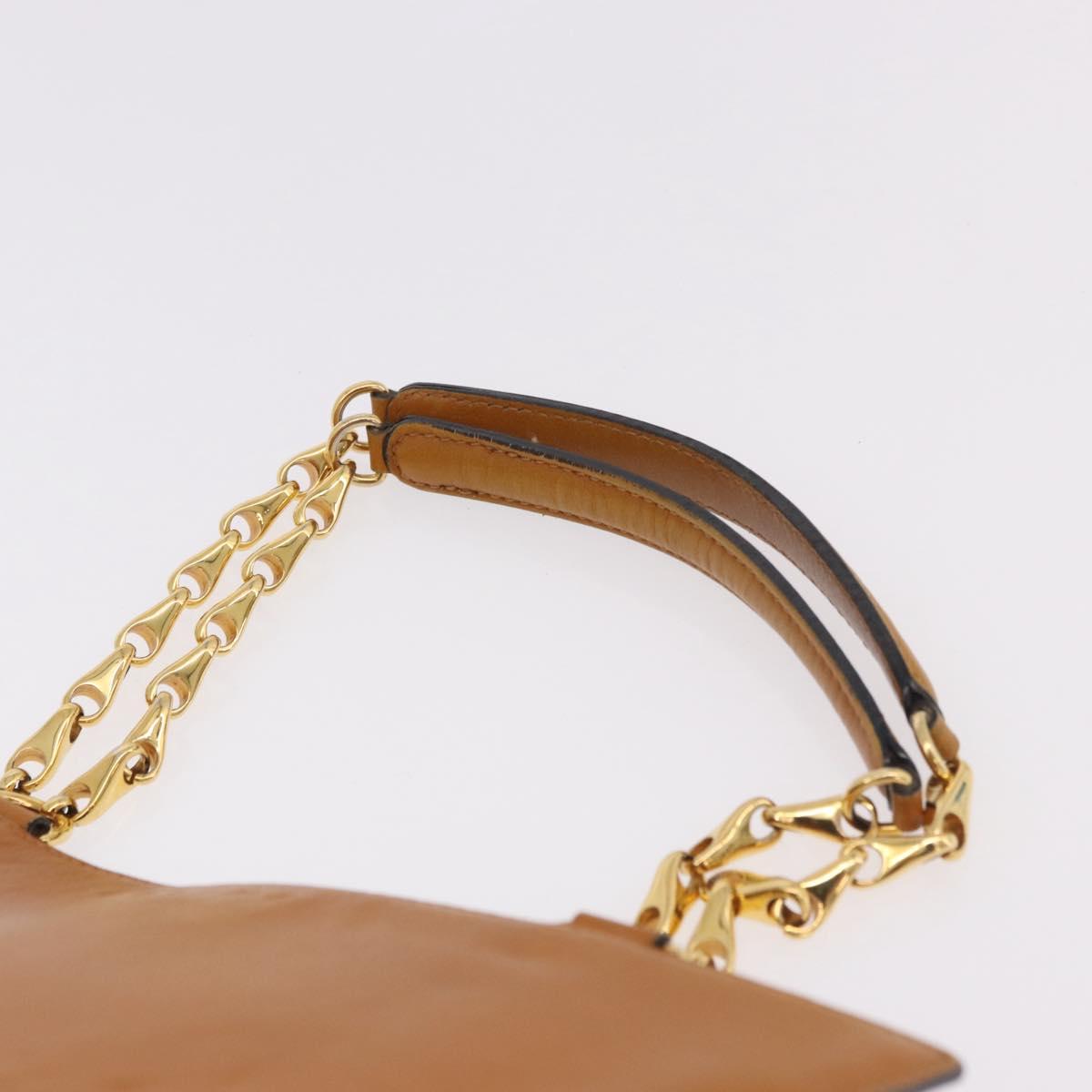 CELINE Chain Hand Bag Leather Beige Gold Auth 184329A