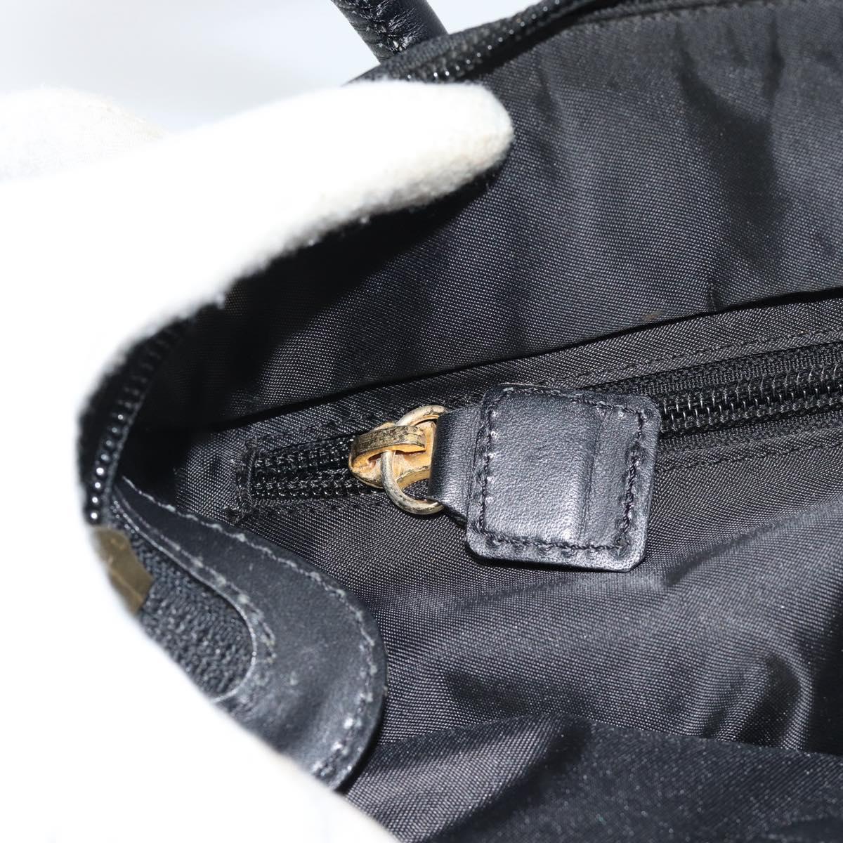 CELINE Circle Hand Bag Nylon Black Gold Auth 184330