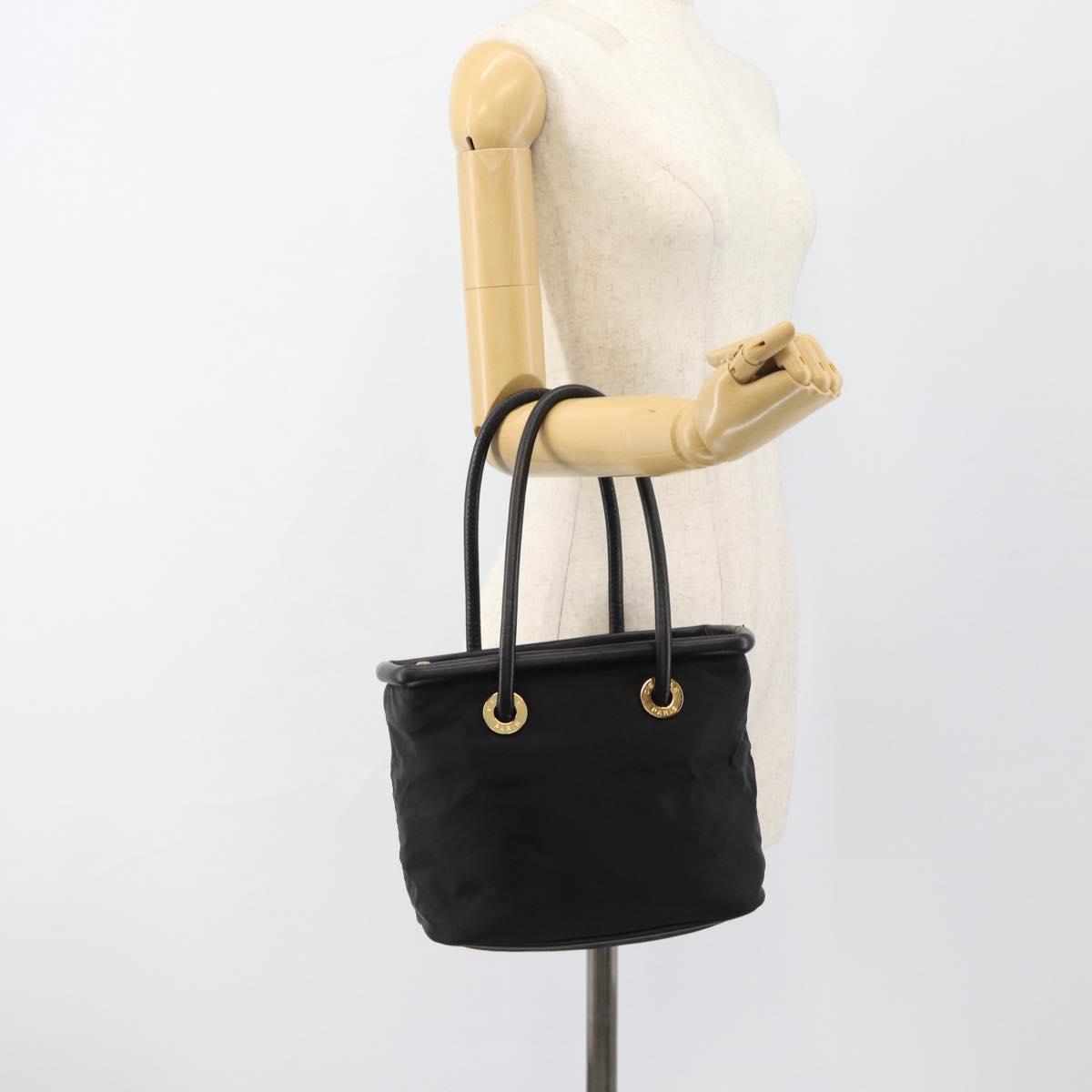 CELINE Circle Hand Bag Nylon Black Gold Auth 184330