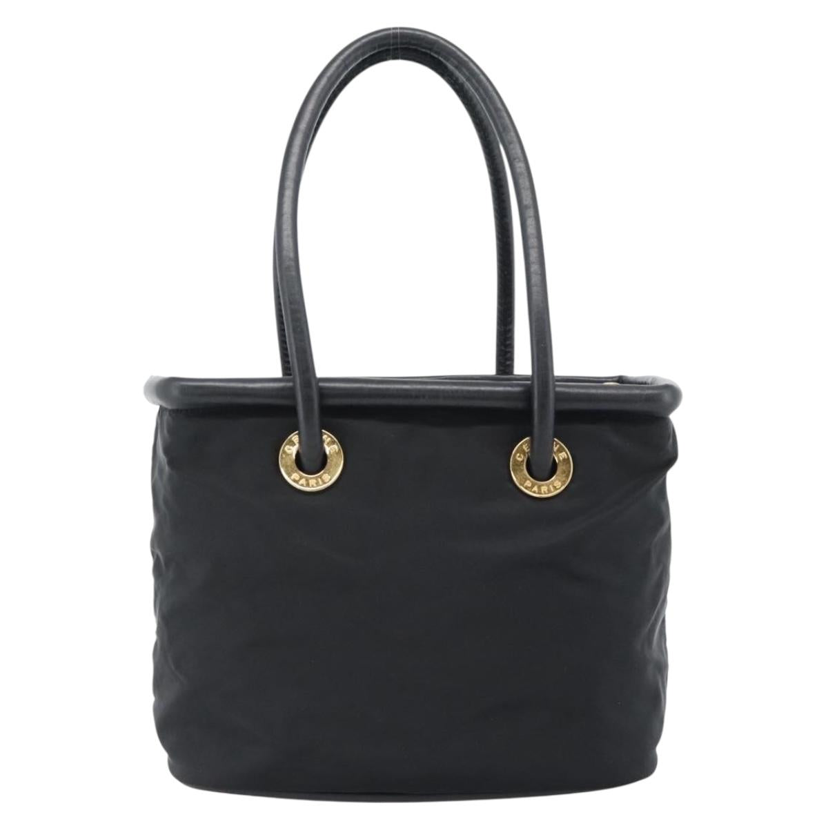 CELINE Circle Hand Bag Nylon Black Gold Auth 184330