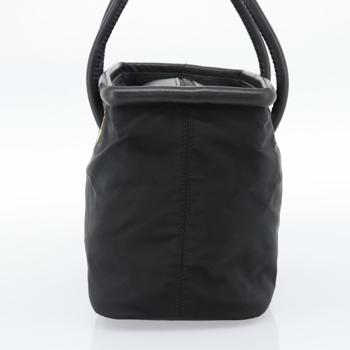 CELINE Circle Hand Bag Nylon Black Gold Auth 184330