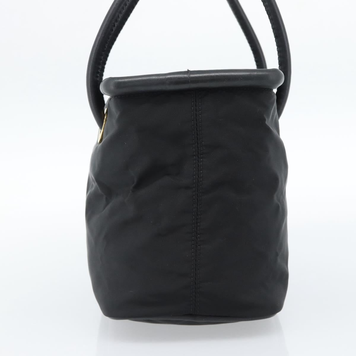 CELINE Circle Hand Bag Nylon Black Gold Auth 184330