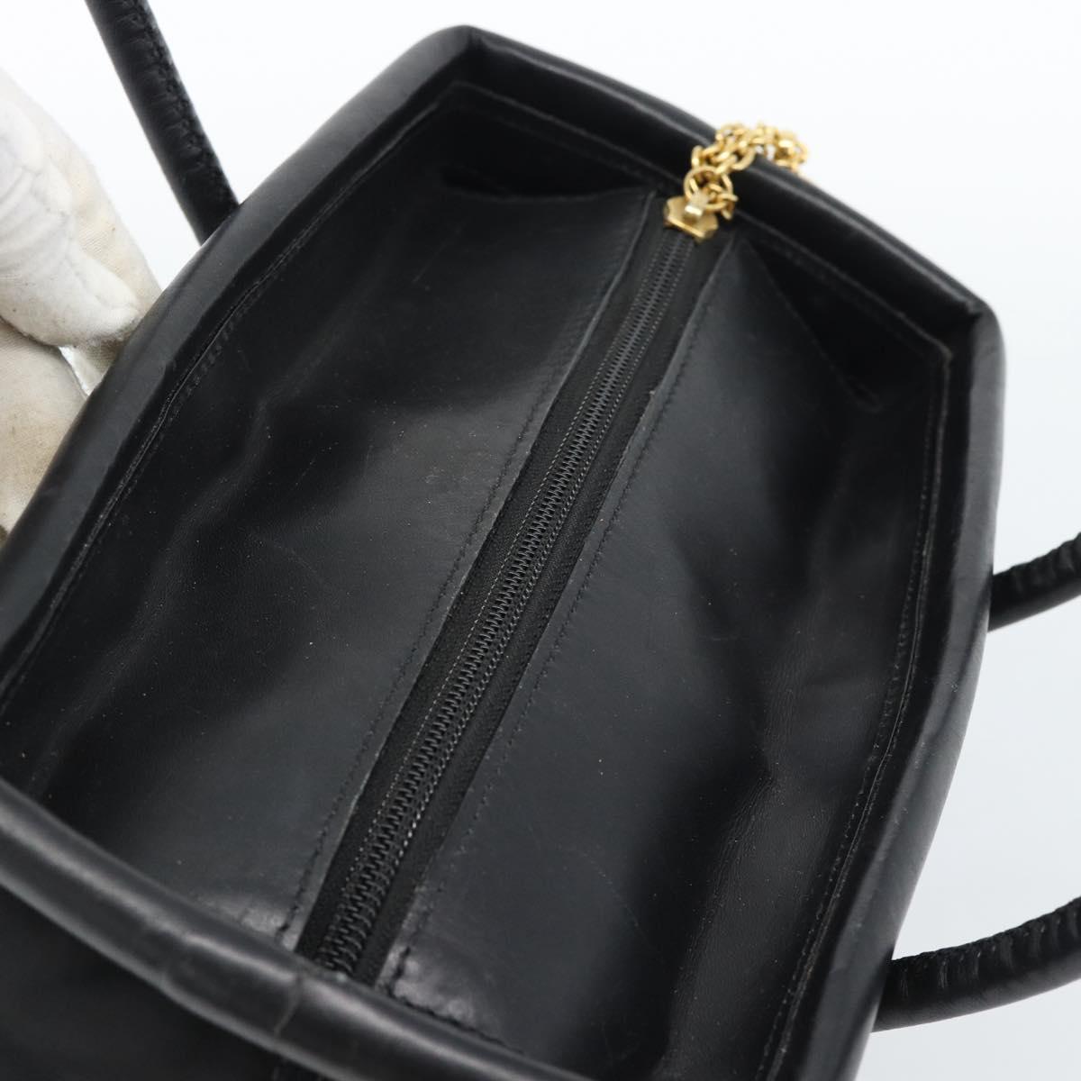 CELINE Circle Hand Bag Nylon Black Gold Auth 184330