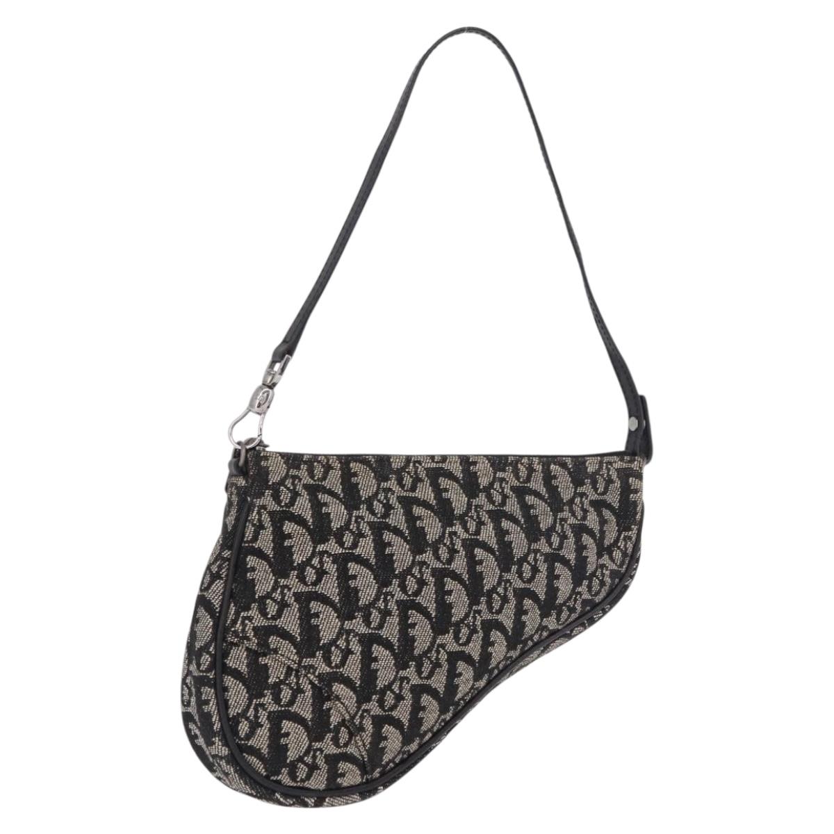 Christian Dior Trotter Canvas Saddle Accessory Pouch Navy Silver Auth 184338V