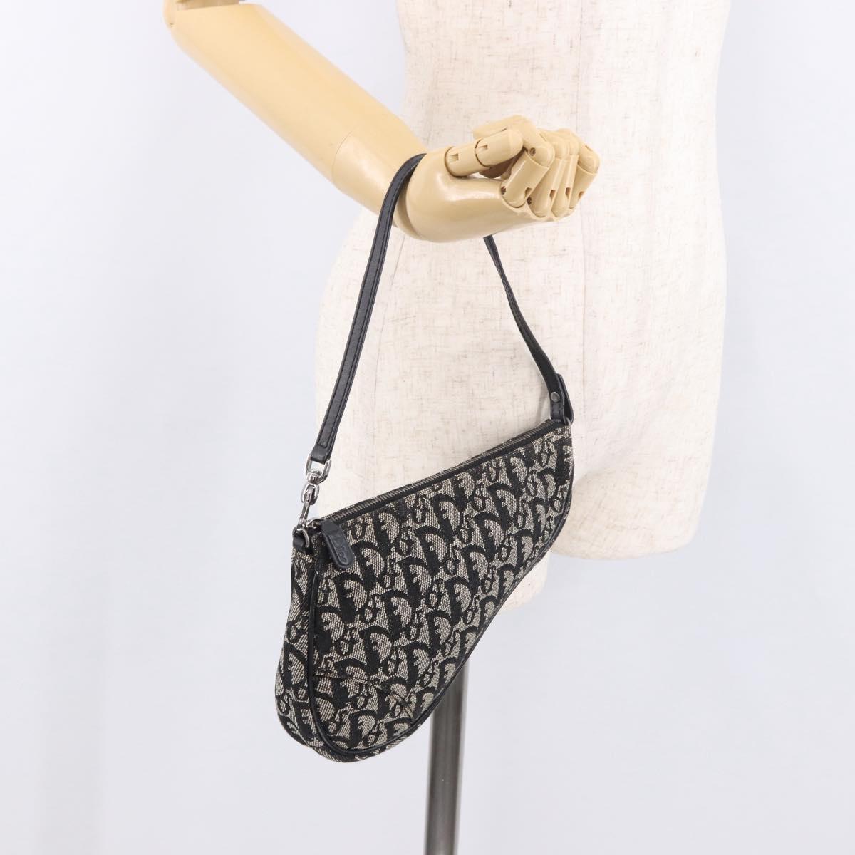 Christian Dior Trotter Canvas Saddle Accessory Pouch Navy Silver Auth 184338V