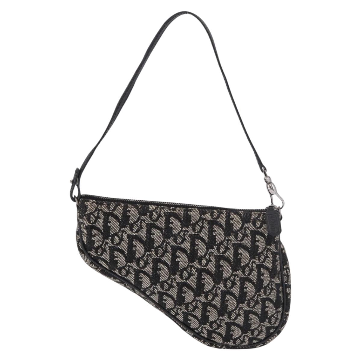 Christian Dior Trotter Canvas Saddle Accessory Pouch Navy Silver Auth 184338V