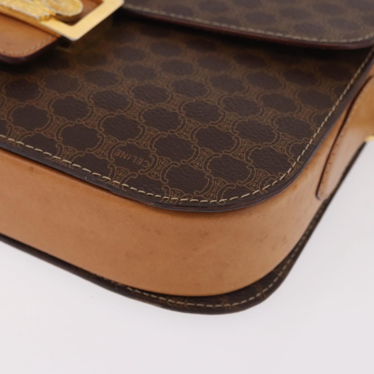 CELINE Macadam Canvas Horse Carriage Bag PVC Leather Brown Gold Auth 184354A